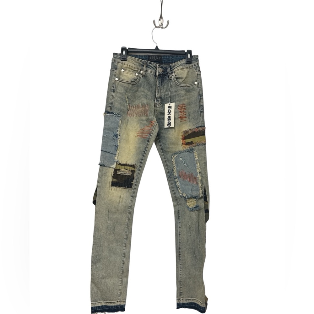 THRT Distressed Patchwork Jeans - Tan